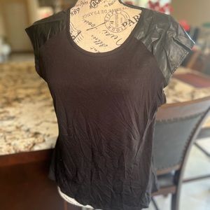 Black Top with Leather Detail